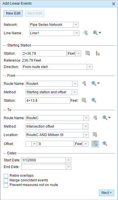 Using the starting station and offset method